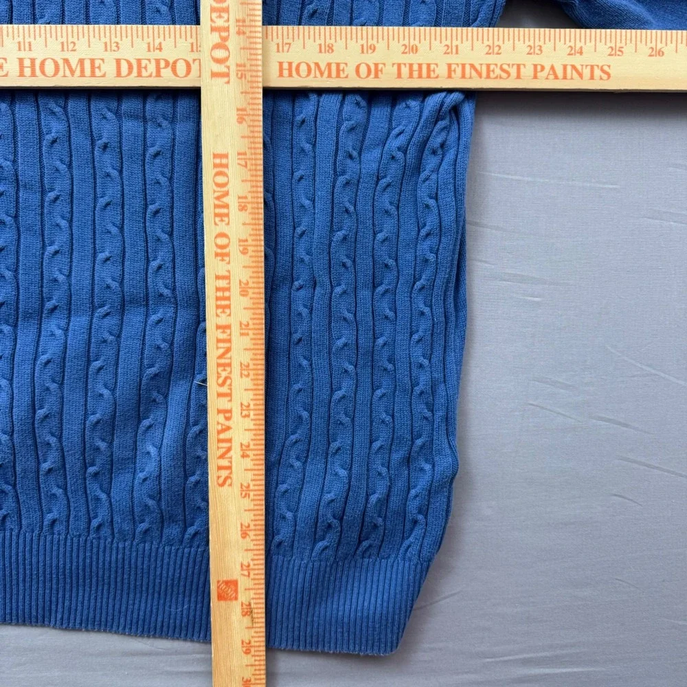 Southern Pines Mens XL Blue Cable Knit Shawl Collar Cotton Sweater Pullover